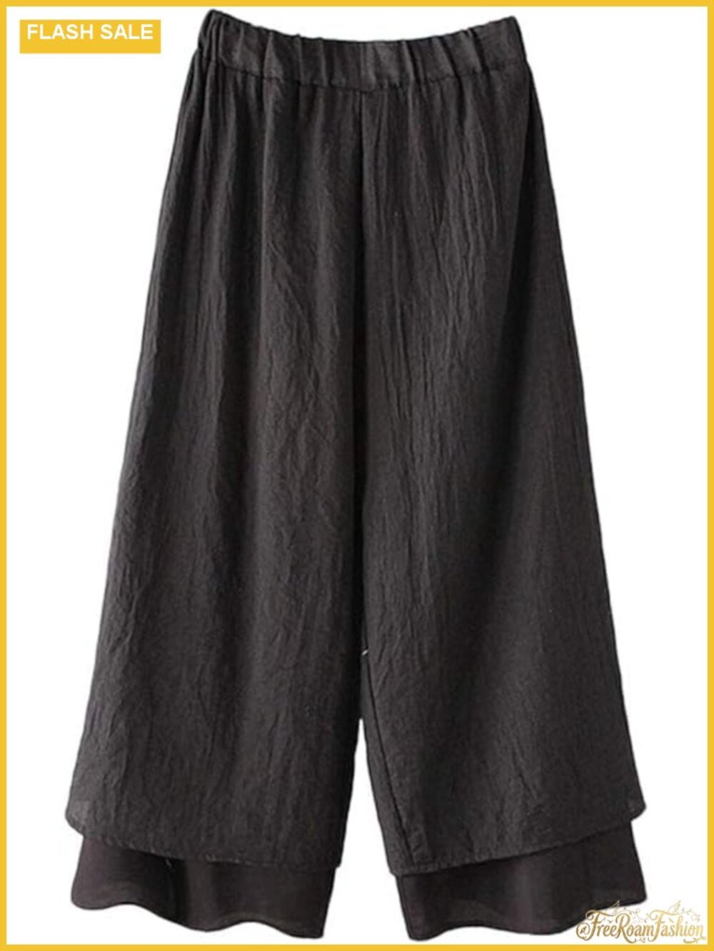 Wide Leg Cotton Palazzo Capri Pants Elastic High Waist with Pockets